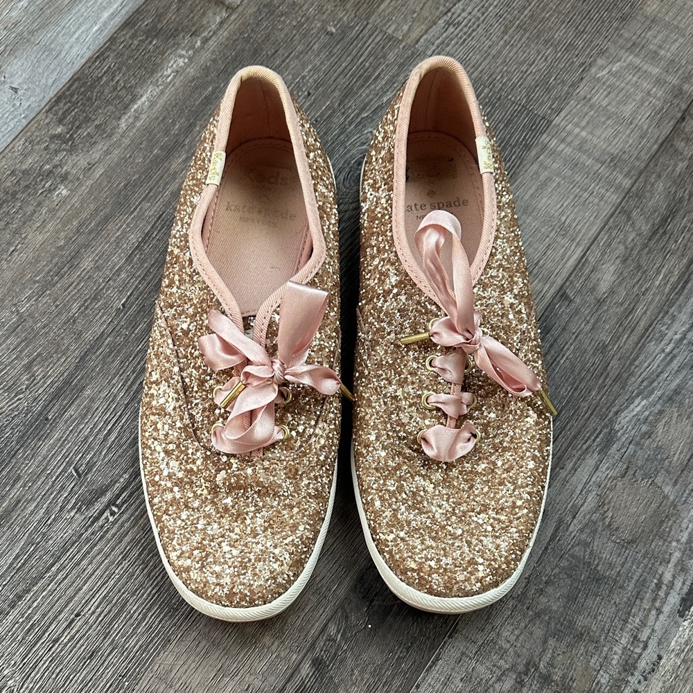 kate spade Rose Gold Glitter Platform Sneakers